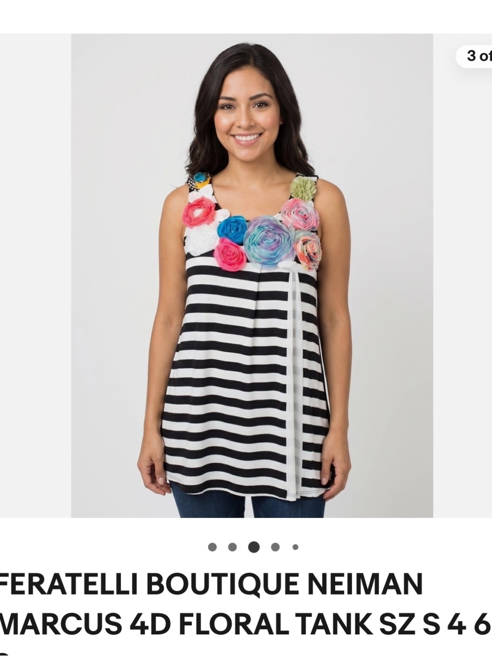 Ferrarelli Tank top striped  with Multicolor Floral Appliqués small NWT